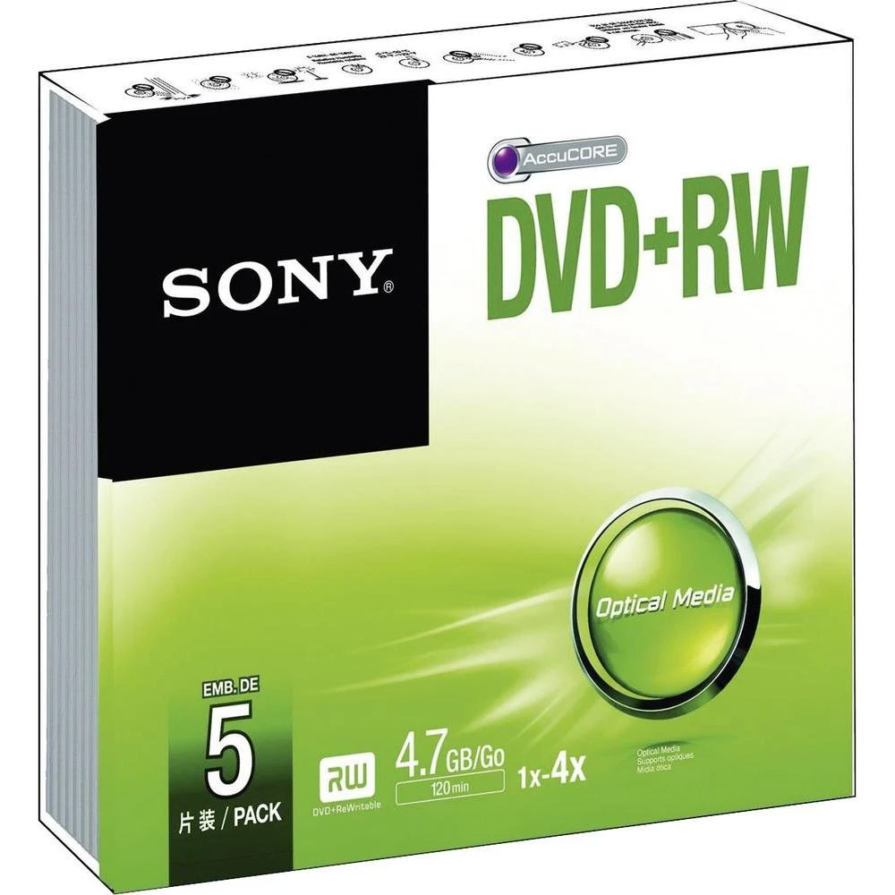 DVD+RW diskovi Rohling 4.7 GB Sony 5DPW47SS 5 kom. tanka kutija ponovno snimanje slika