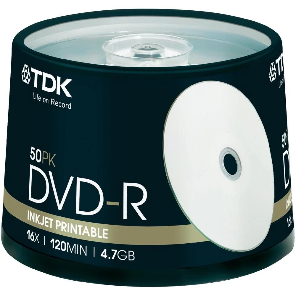 DVD-R prazni TDK DVD-R47PWCB50-4 4.7 GB 50 kom. okrugla kutija ispisiv slika