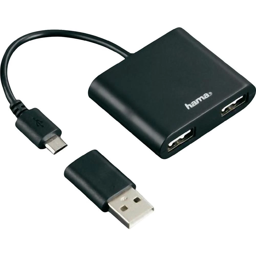 2-portni USB 2.0 hub Hama s OTG funkcijom crni slika