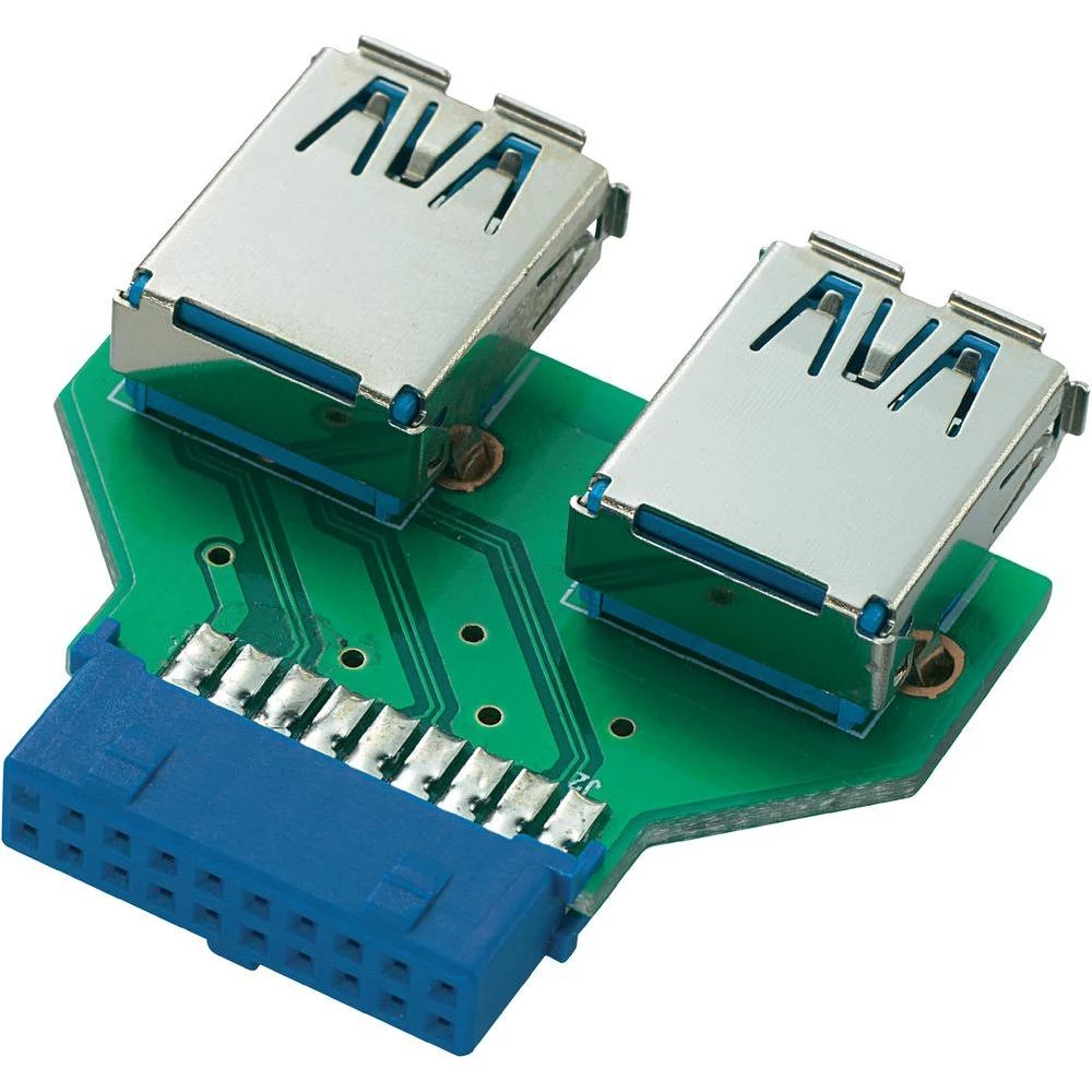 USB 3.0 adapter [2x USB 3.0 utikač A - 1x USB 3.0 utikač intern 19pol.] zeleni slika