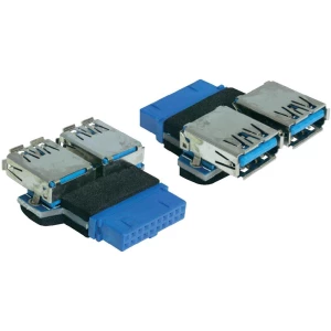 USB 3.0 adapter [1x USB 3.0 utikač intern 19pol. - 2x USB 3.0 utikač A] plavi De slika
