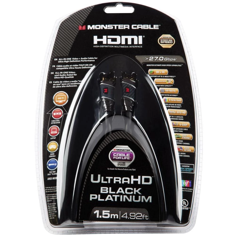 HDMI priključni kabel Monster [1x HDMI utikač <=> 1x HDMI utikač] 1.50 m, crna, slika