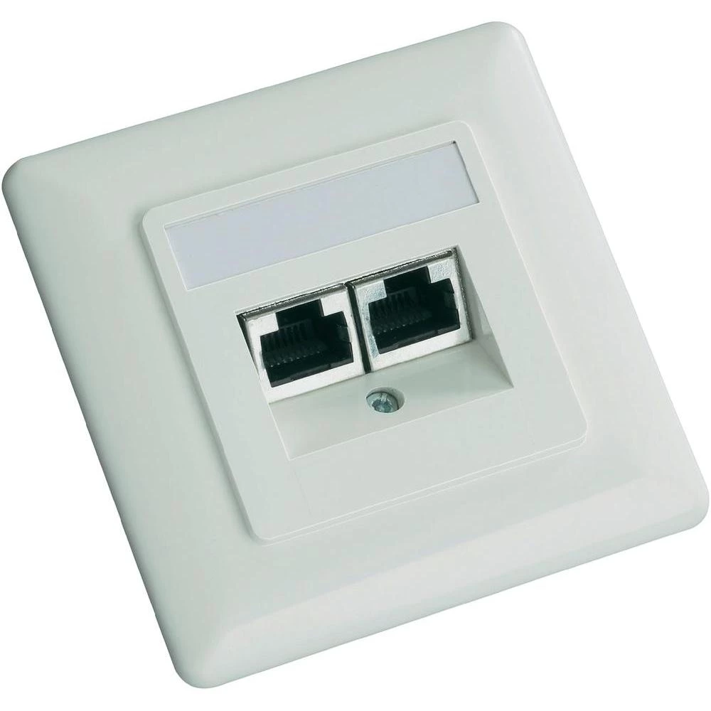 Ugradbena mrežna utičnica CAT 5e Setec, s centralnom pločom i okvirom, 2-portna, slika