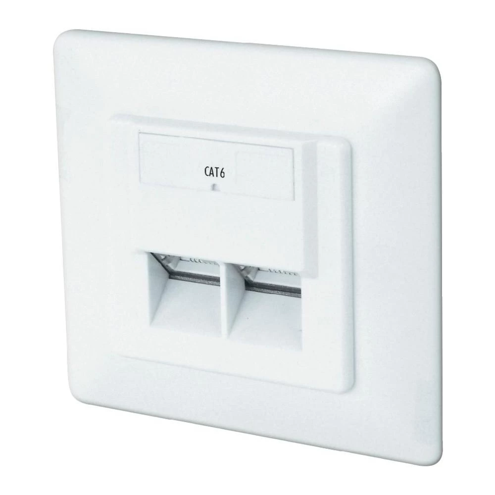 Ugradbena mrežna utičnica CAT 6 Digitus, s centralnom pločom i okvirom 2-portna, slika