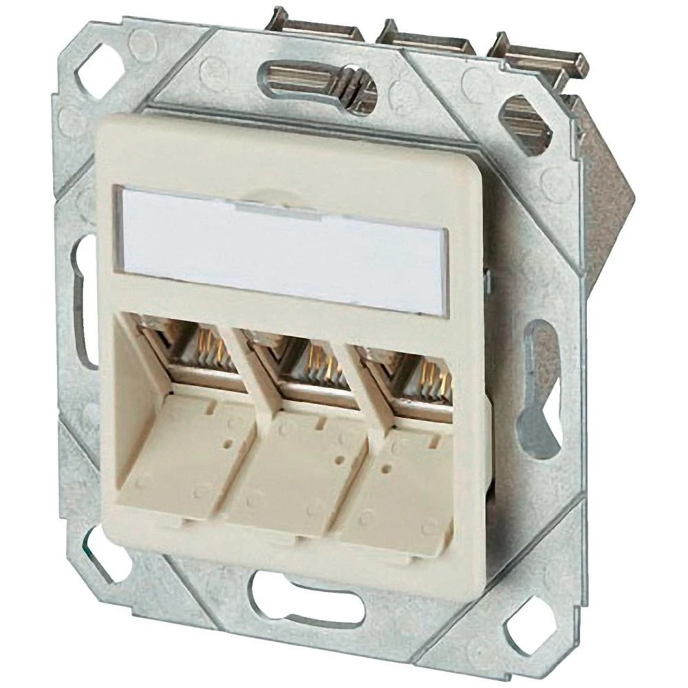 Ugradbena mrežna utičnica CAT 6 BTR Netcom, s centralnom pločom 3-portna biserno slika