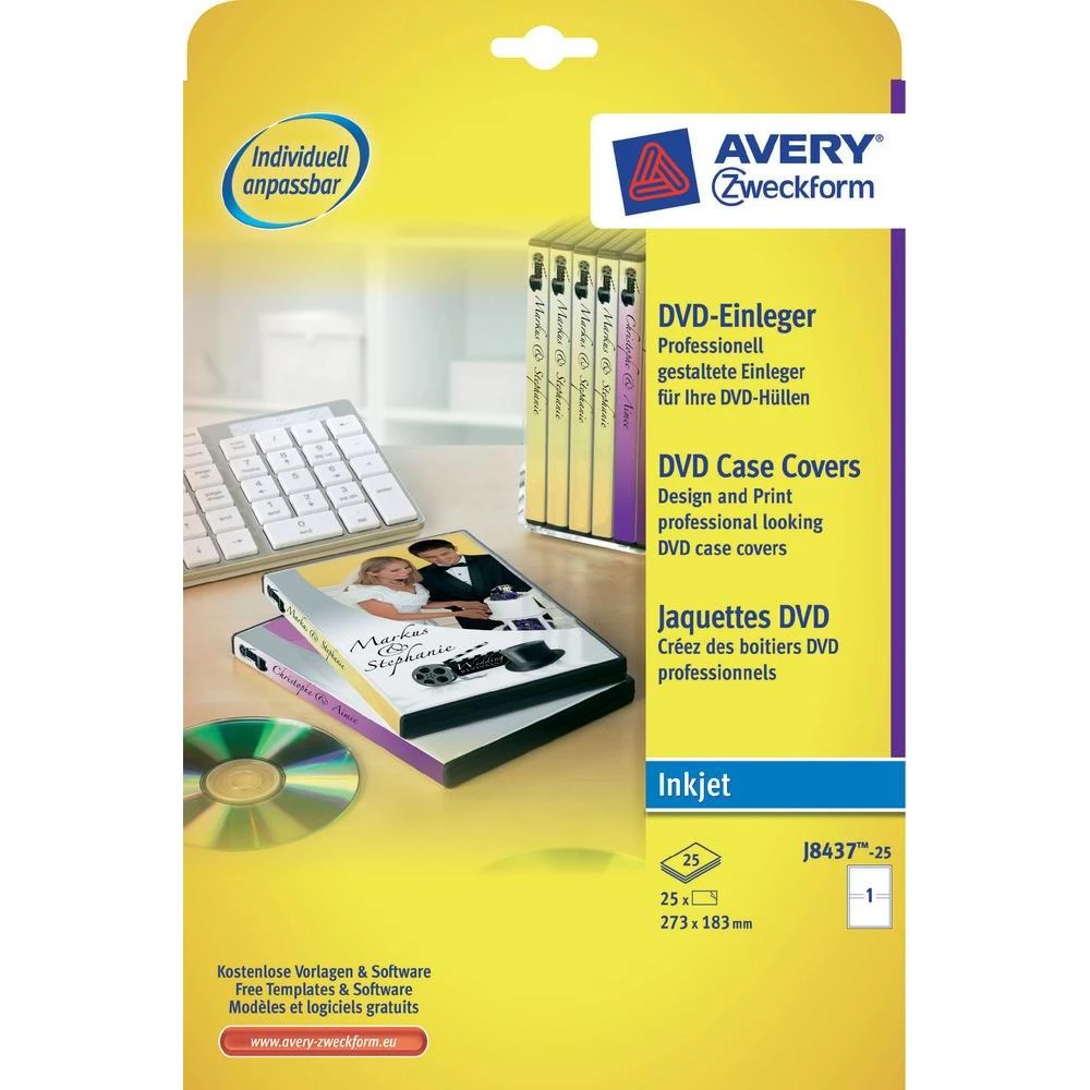 Avery-Zweckform košuljice za DVD-e J8437-25, bijele, 273 x 183 mm, 25 kom., tint slika