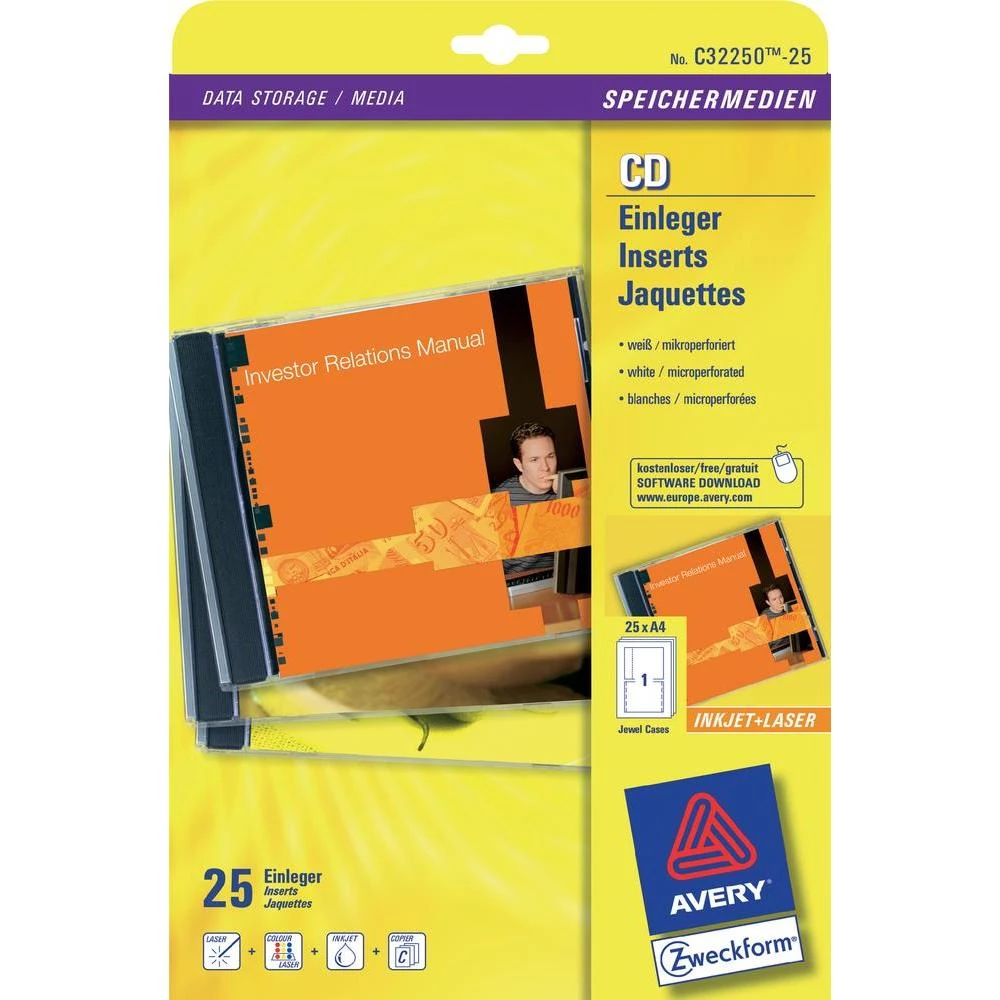 Avery-Zweckform košuljice za CD-e C32250-25, bijele, 151 x 118 mm, 25 kom., tint slika