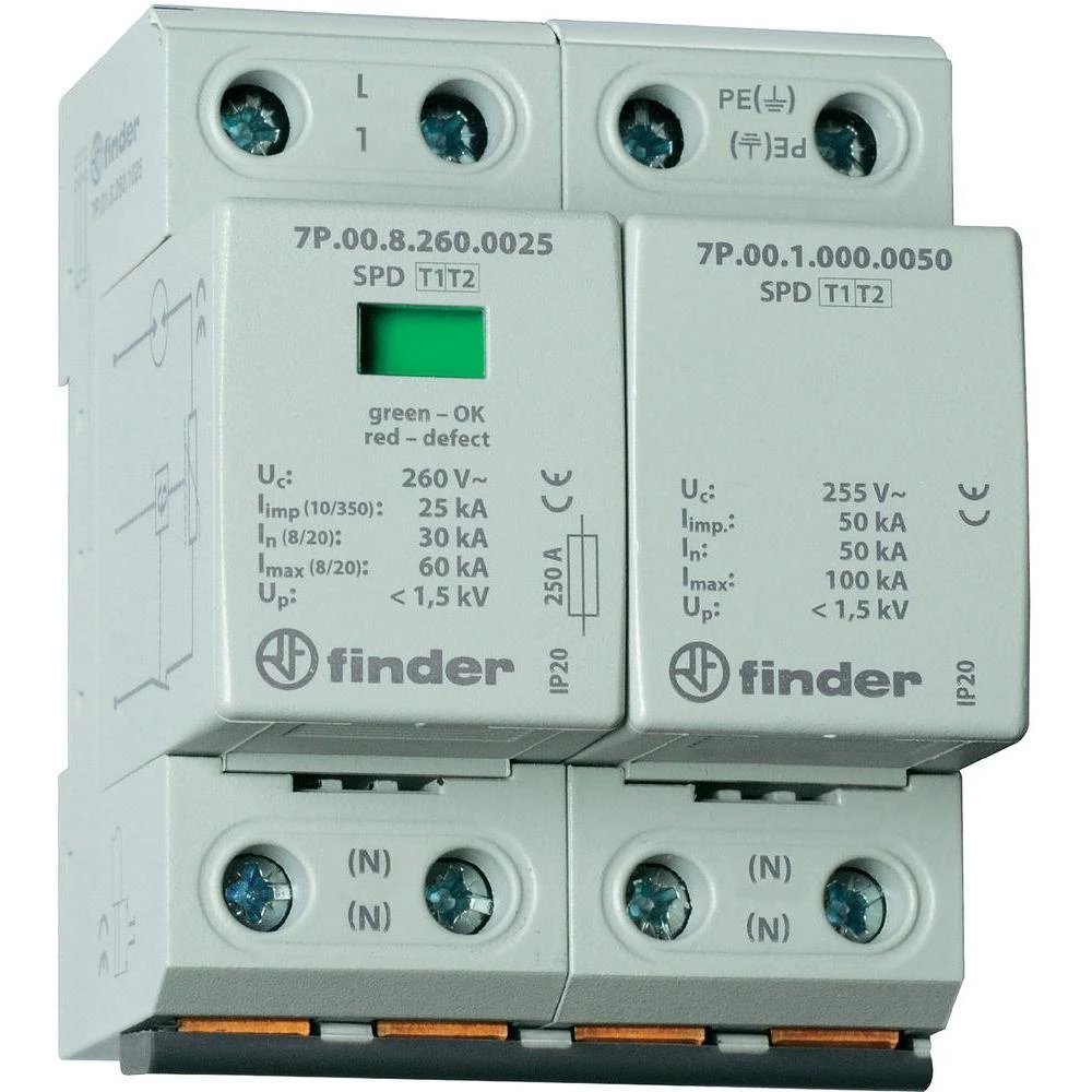 Prenaponski sigurnosni odvodnik tip 1/2 serija 7P IP20 Finder 7P.02.8.260.1025 slika