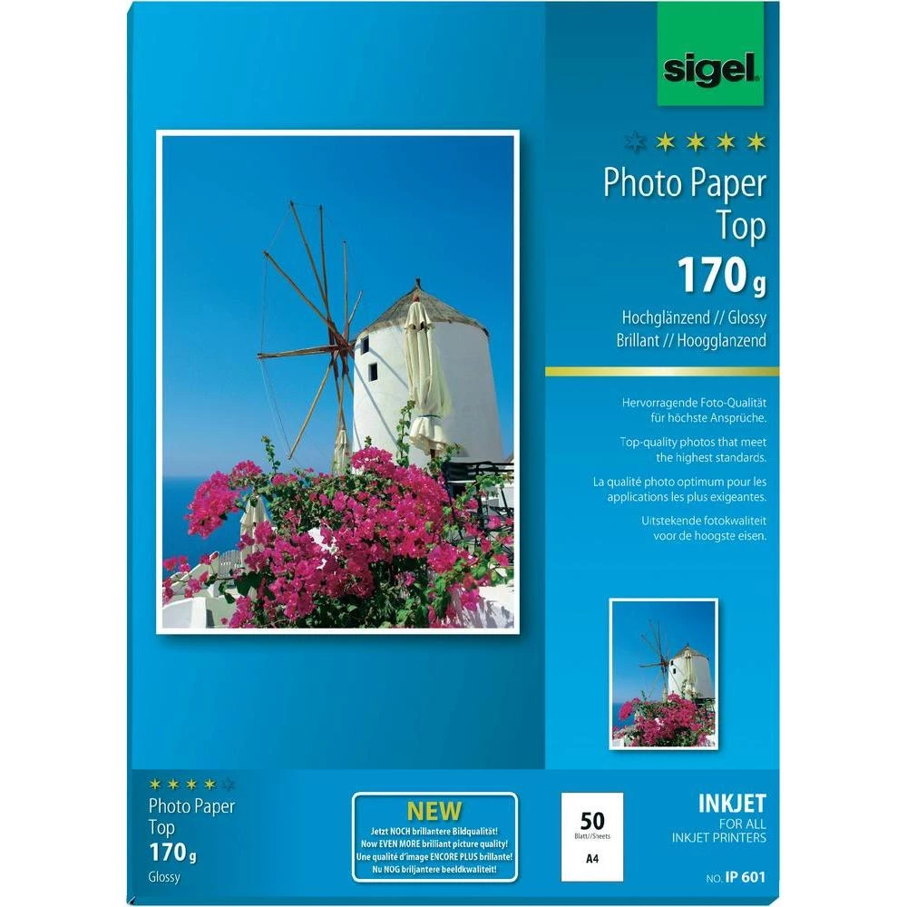 Sigel fotografski papir Top, IP601, DIN A4, 170 g/m, visoki sjaj, 50 listova slika