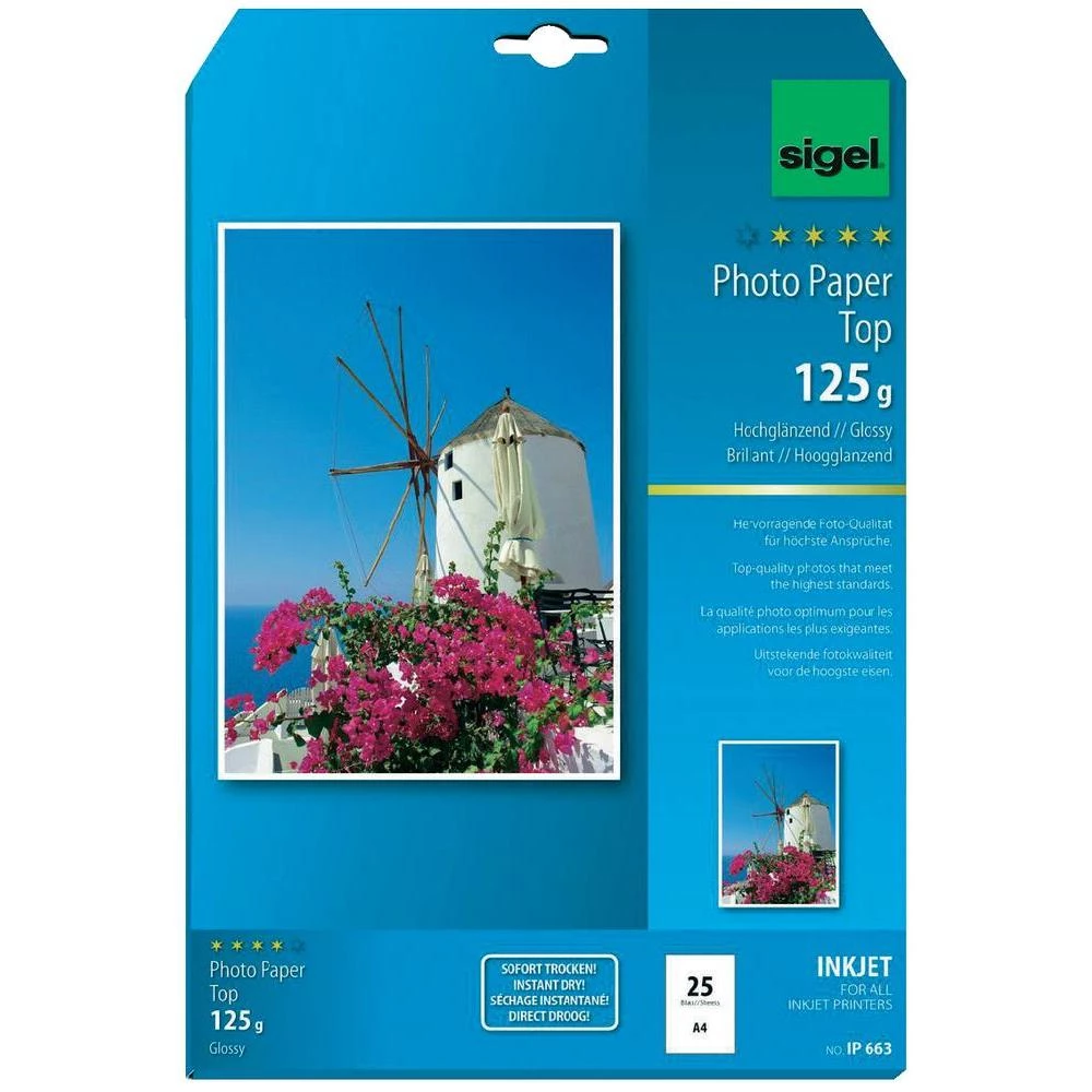 Sigel fotografski papir Top, IP663, DIN A4, 125 g/m, visokog sjaja, 25 listova slika