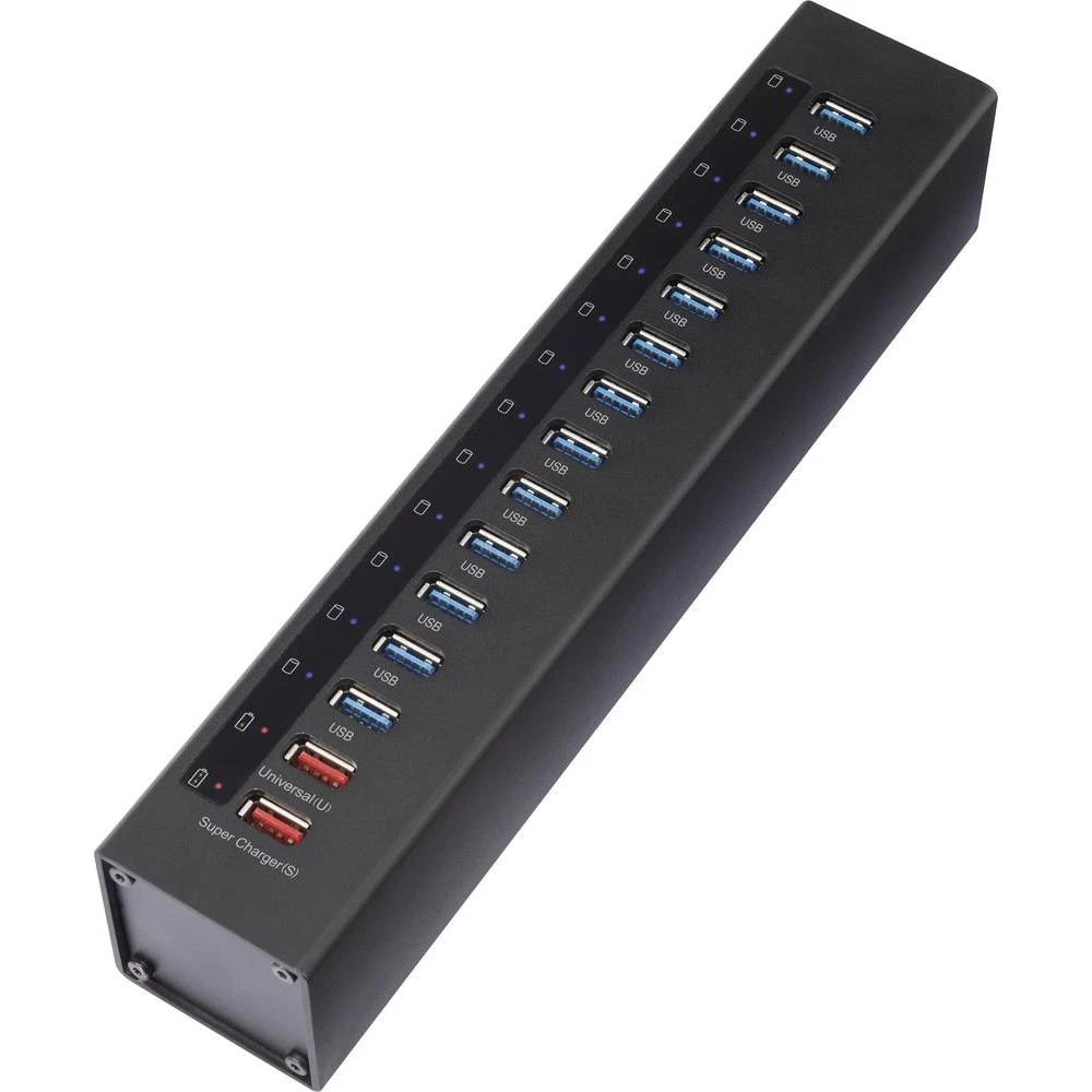 13+2-portni USB 3.0 hub sa aluminijskim kućištem Renkforce, sa ulazom koji se br slika