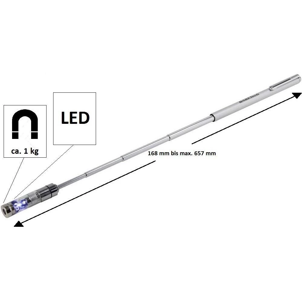 LED magnetska dizalica Basetech sa teleskopskom drškom na izvlačenje 1333420 slika