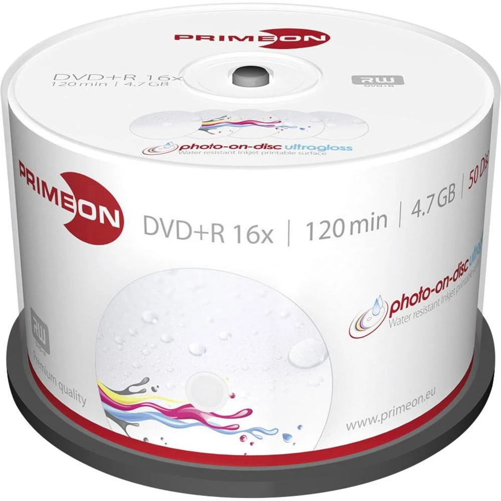 DVD+R Primeon 4.7 GB 2761227 okrugla kutija, ispisivi, sjajna površina, vodootpo slika