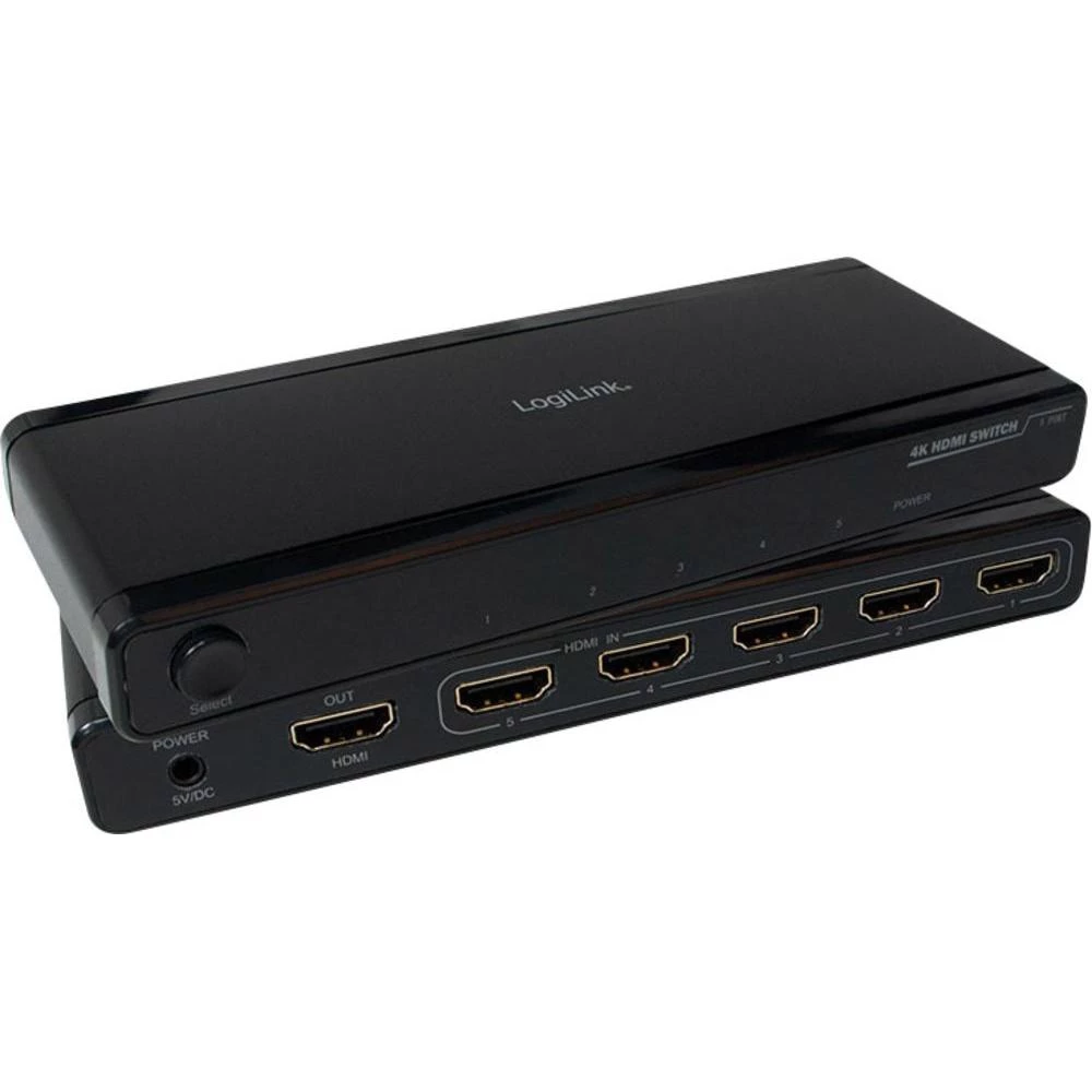 5-portni HDMI switch uređaj LogiLink sa daljinskim upravljačem, Ultra HD sposoban 3840 x 2160 piksela, crna slika