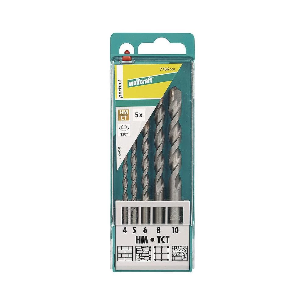 Spiralno svrdlo za beton od tvrdog metala 5-dijelni komplet Wolfcraft 7766000 cilindrična drška slika