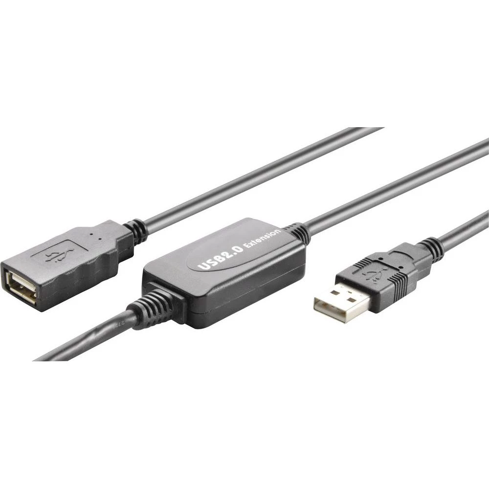 USB 2.0 aktivni produžni kabel [1x USB 2.0 utikač A - 1x USB 2.0 utičnica A] 10 m crni, pozlaćeni kontakti Renkforce slika