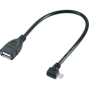 USB 2.0 priključni kabel Renkforce [1x USB 2.0 utikač mikro B - 1x USB 2.0 utičnica A] 0.10 m crna sa OTG funkcijom, pozlaćeni utični kontakt slika