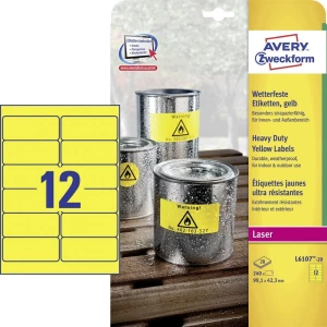 Vodootporne naljepnice L6107-20 Avery-Zweckform (99.1 mm x 42.3 mm), trajno prianjajuće, žuta, 240 kom. slika