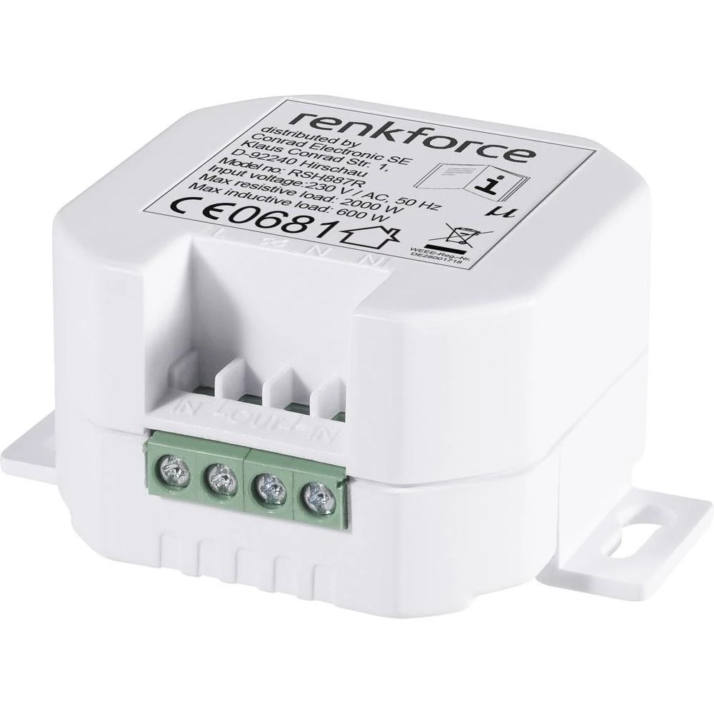 RS2W bežični prekidač, podžbukni 1-kanalni, rasklopna snaga (maks.) 2000 W domet maks. (na otvorenom) 150 m slika