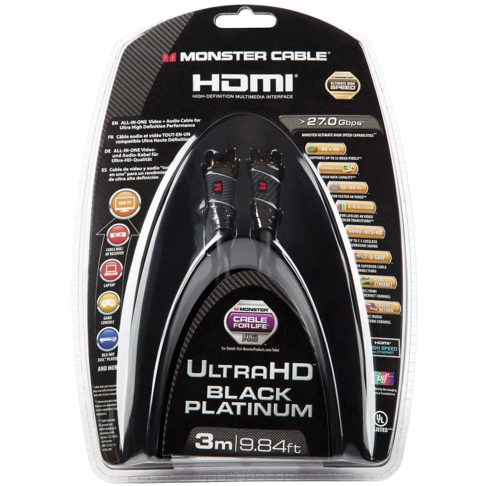 HDMI priključni kabel [1x HDMI utikač 1x HDMI utikač] Monster 10 m crna slika