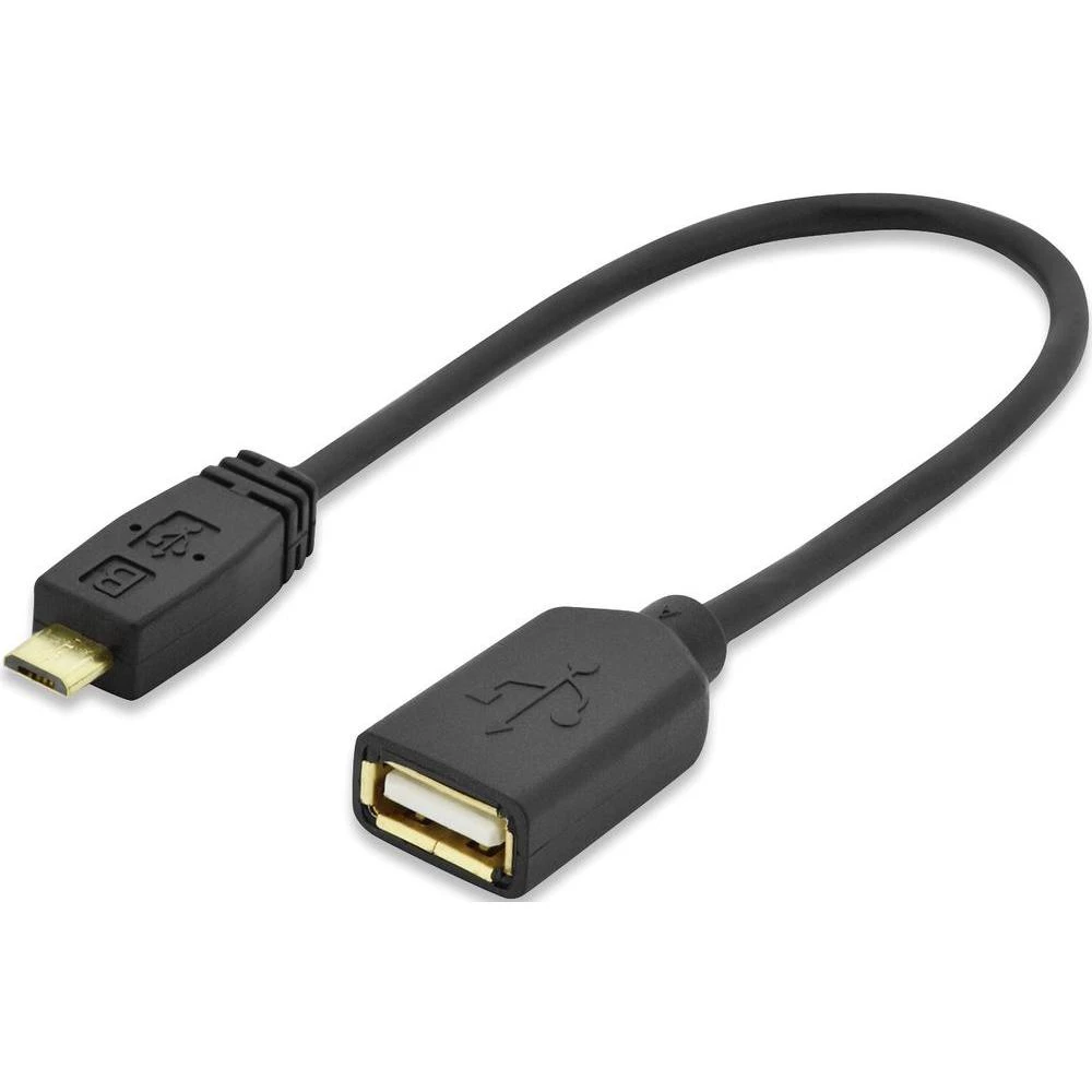 USB 2.0 priključni kabel [1x USB 2.0 utikač Micro-B - 1x USB 2.0 ženski utikač A] ednet 0.20 m crna pozlaćeni utični kontakti, U slika