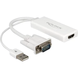 VGA / USB / HDMI adapter [1x VGA utikač, USB 2.0 utikač A => 1x HDMI-ženski utikač] Delock bijela slika