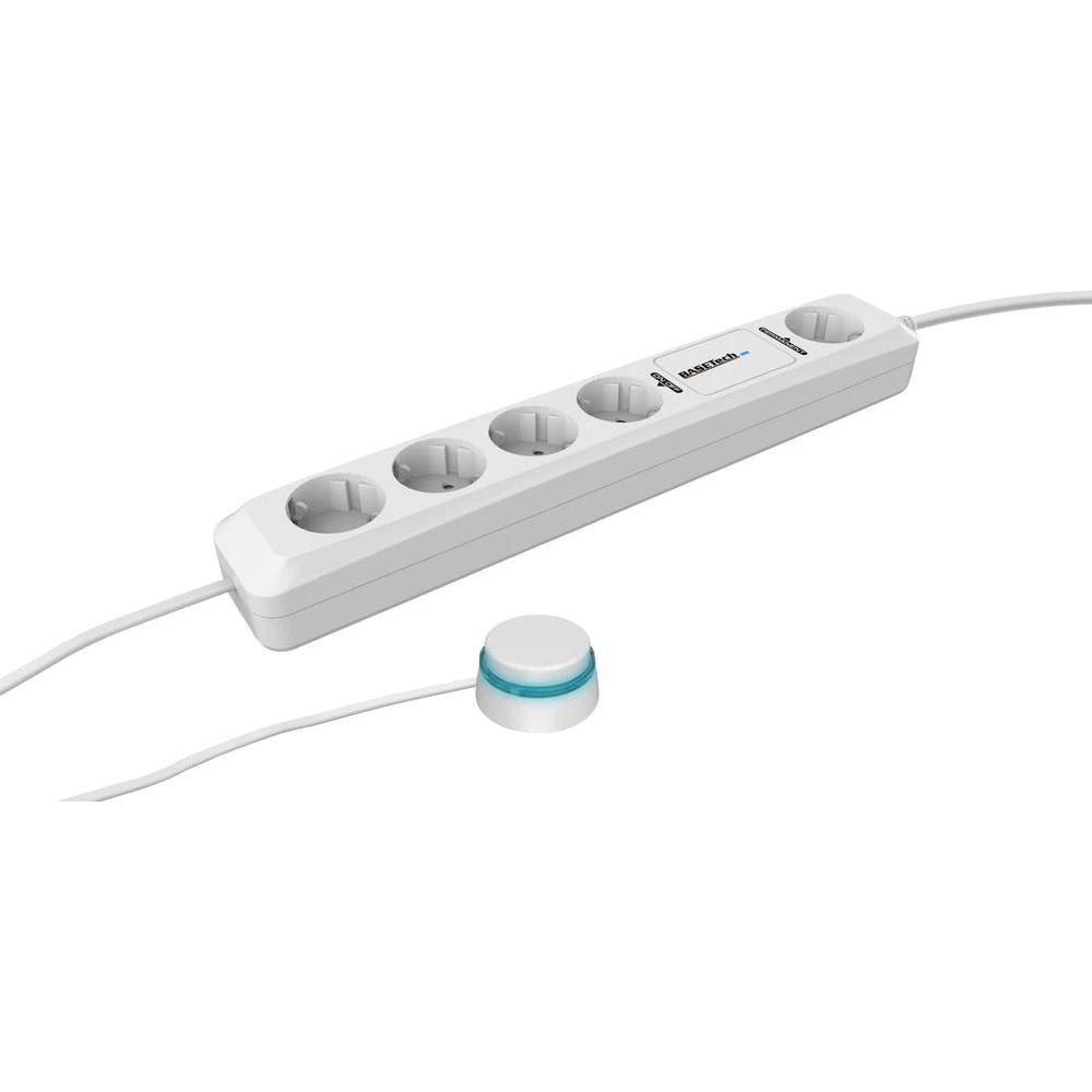 Letva sa utičnicama i prekidačem 5-struka, bijele boje, zaštitni kontakt Basetech slika
