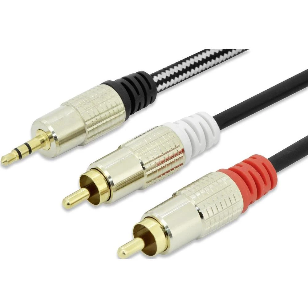 Jack / činč audio priključni kabel [1x jack utikač 3.5 mm - 2x činč utikač] ednet 5 m, crna, pozlaćeni utični kontakti slika