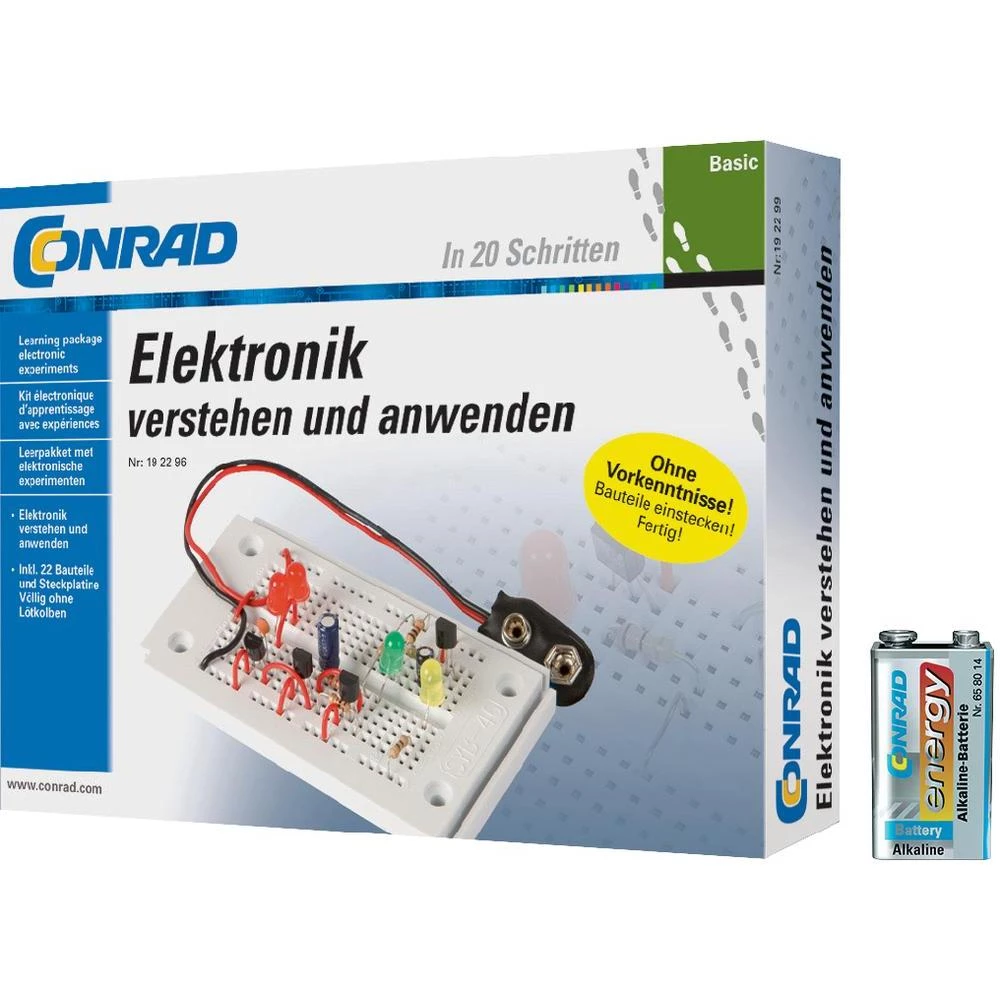 Osnovni komplet za učenje elektronike + 9 V alkalna blok baterija Conrad energy slika