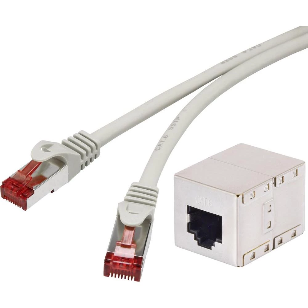 RJ45 mrežni produžni kabel CAT 6 S/FTP [1x RJ45 utikač - 1x RJ45 utičnica] 30 m siva, nezapaljiv, sa zaštitom slika