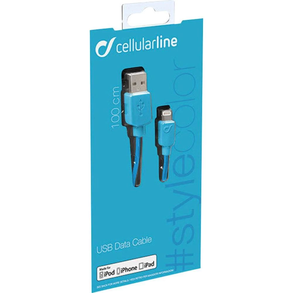 Podatkovni/punjački kabel za iPad/iPhone/iPod [1x USB 2.0 utikač A - 1x Apple Dock utikač Lightning] CellularLine 1 m plava slika