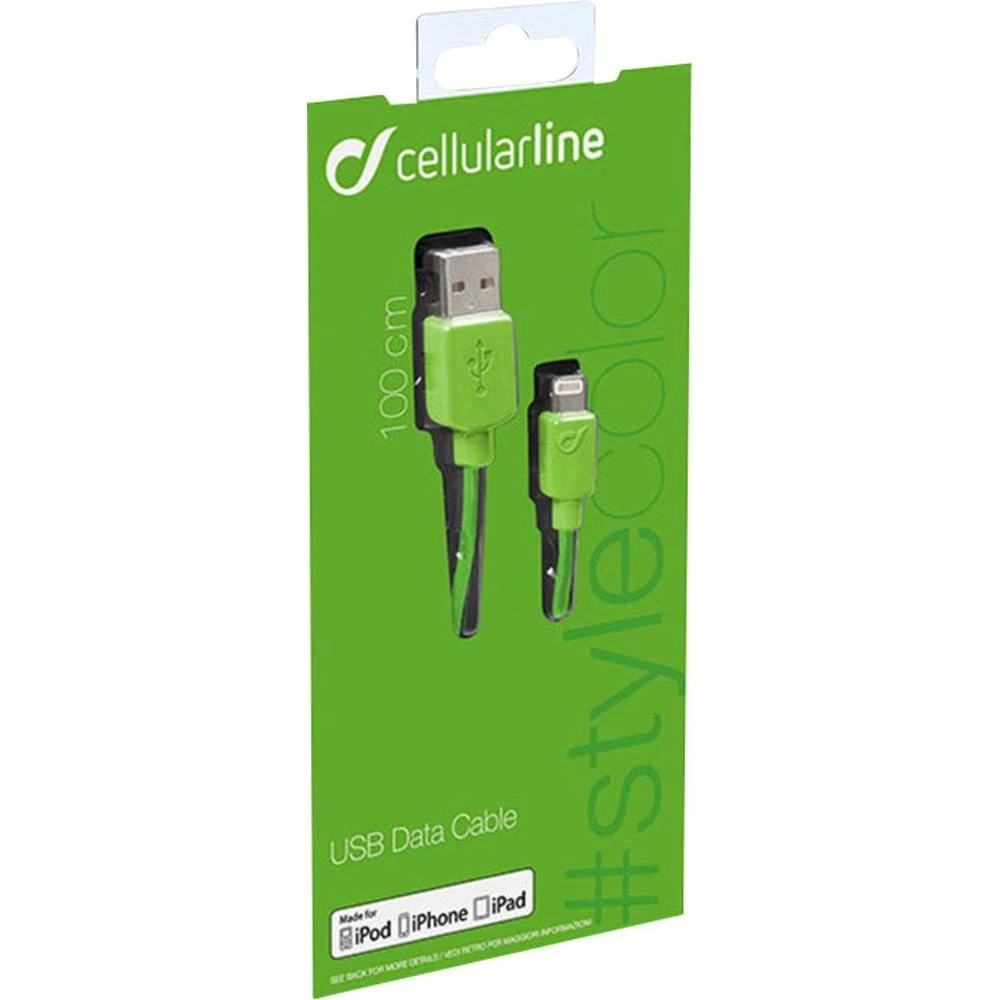 Podatkovni/punjački kabel za iPad/iPhone/iPod [1x USB 2.0 utikač A - 1x Apple Dock utikač Lightning] CellularLine 1 m zelena slika
