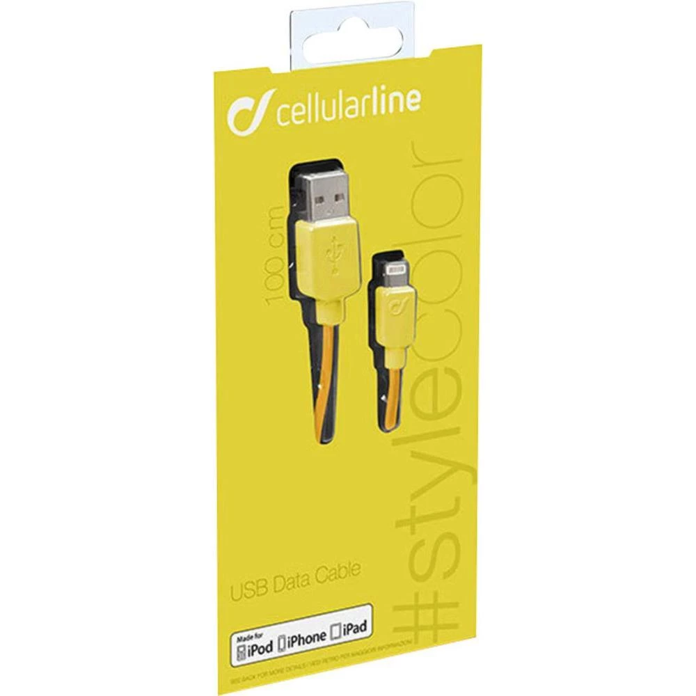 Podatkovni/punjački kabel za iPad/iPhone/iPod [1x USB 2.0 utikač A - 1x Apple Dock utikač Lightning] CellularLine 1 m žuta slika