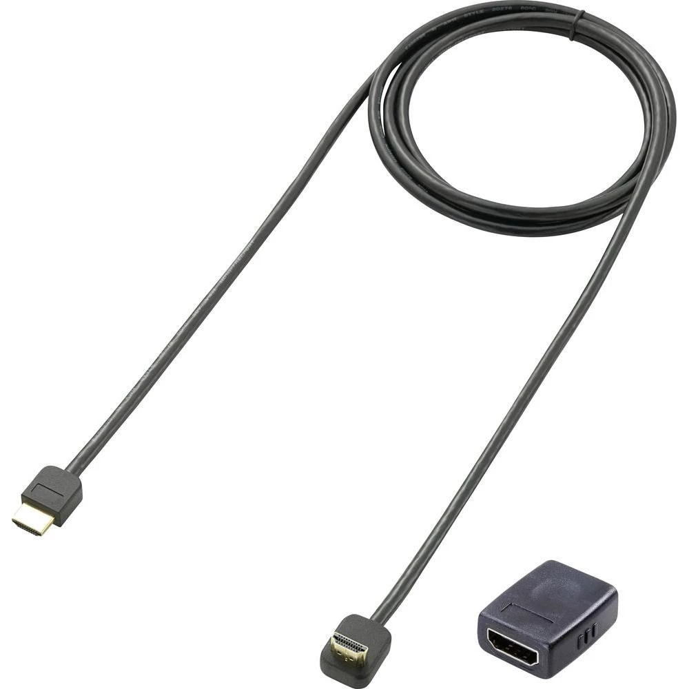 HDMI produžni kabel SpeaKa Professional [90°-HDMI-utikač  HDMI-utikač] 1.8m + HDMI-Adapter [HDMI-utičnica  HDMI-utičnica] slika