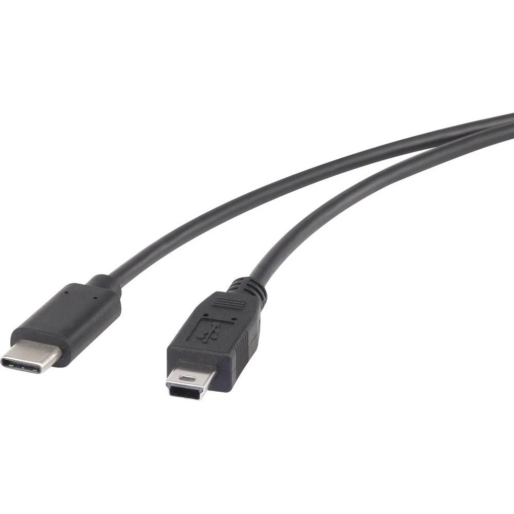 USB 2.0 priključni kabel [1x USB-C™ utikač - 1x USB 2.0 utikač Mini-B] renkforce 1.50 m crna, pozlaćeni utični kontakti slika