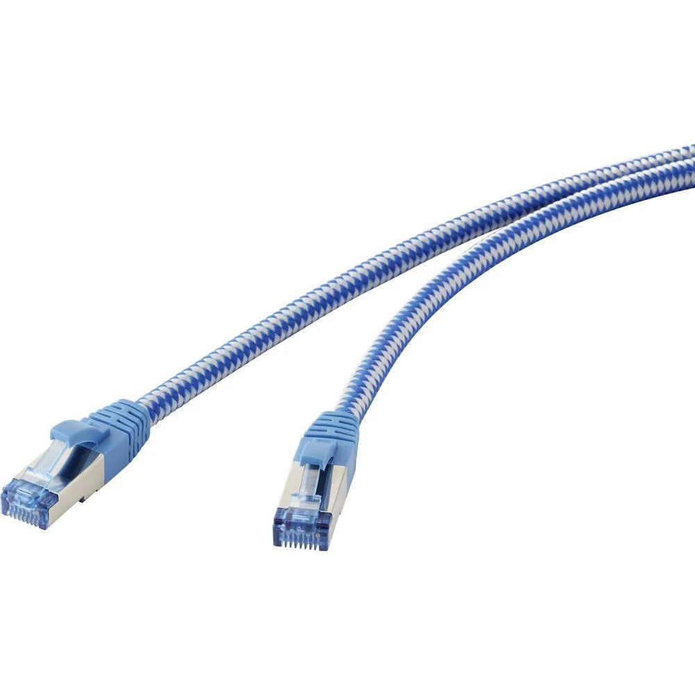 Priključni mrežni kabel RJ45 renkforce CAT 6A S/FTP 5 m plava-siva oplaštenje od tkanine, pozlaćeni utični kontakti slika