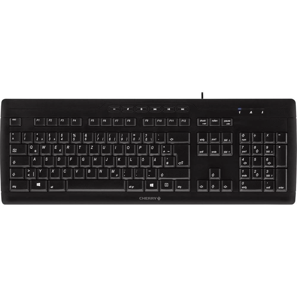 USB tipkovnica Stream 3.0 CHERRY crna ergonomska, zaštita od prskanja vodom, engleska, QWERTY slika