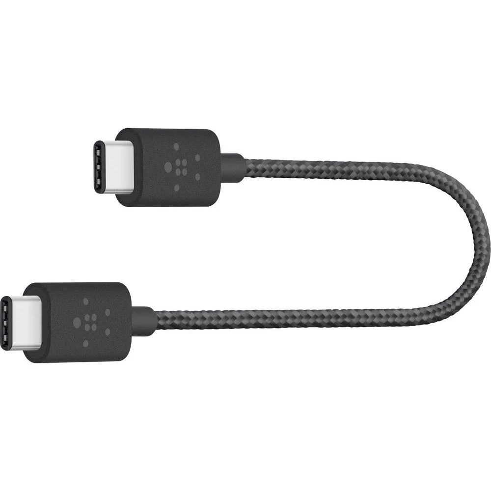 USB 2.0 priključni kabel [1x USB-C™ utikač - 1x USB-C™ utikač] Belkin 0.15 m crna, oplaštenje od tkanine slika