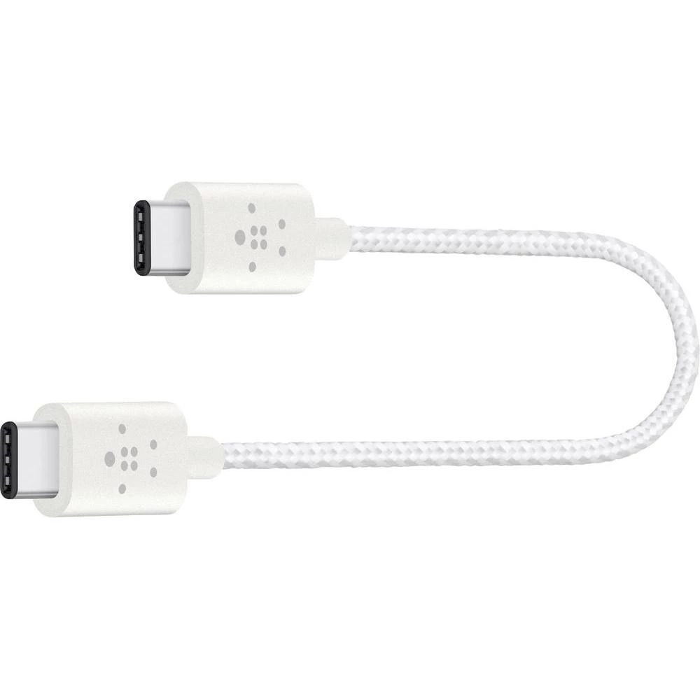 USB 2.0 priključni kabel [1x USB-C™ utikač - 1x USB-C™ utikač] Belkin 0.15 m bijela, oplaštenje od tkanine slika