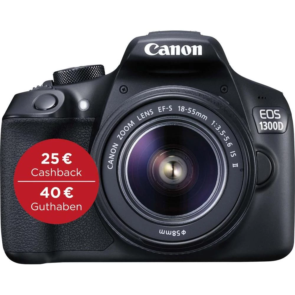 Digitalna zrcalno refleksna kamera EOS 1300D set Canon uklj. EF-S 18-55 mm IS II 18 mil. piksela crna Full HD video, WiFi, prikl slika