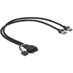 USB 2.0/3.0 priključni kabel [1x USB 2.0 utičnica 10 pol., USB 3.0 utičnica 19 pol. - 2x USB 3.0 utičnica A] 0.45 m crne boje De slika