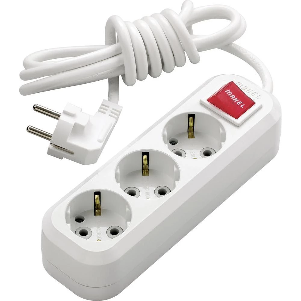 Višestruka utičnica s prekidačem MGP613 Makel 3-struka bijela zaštitni kontakt slika