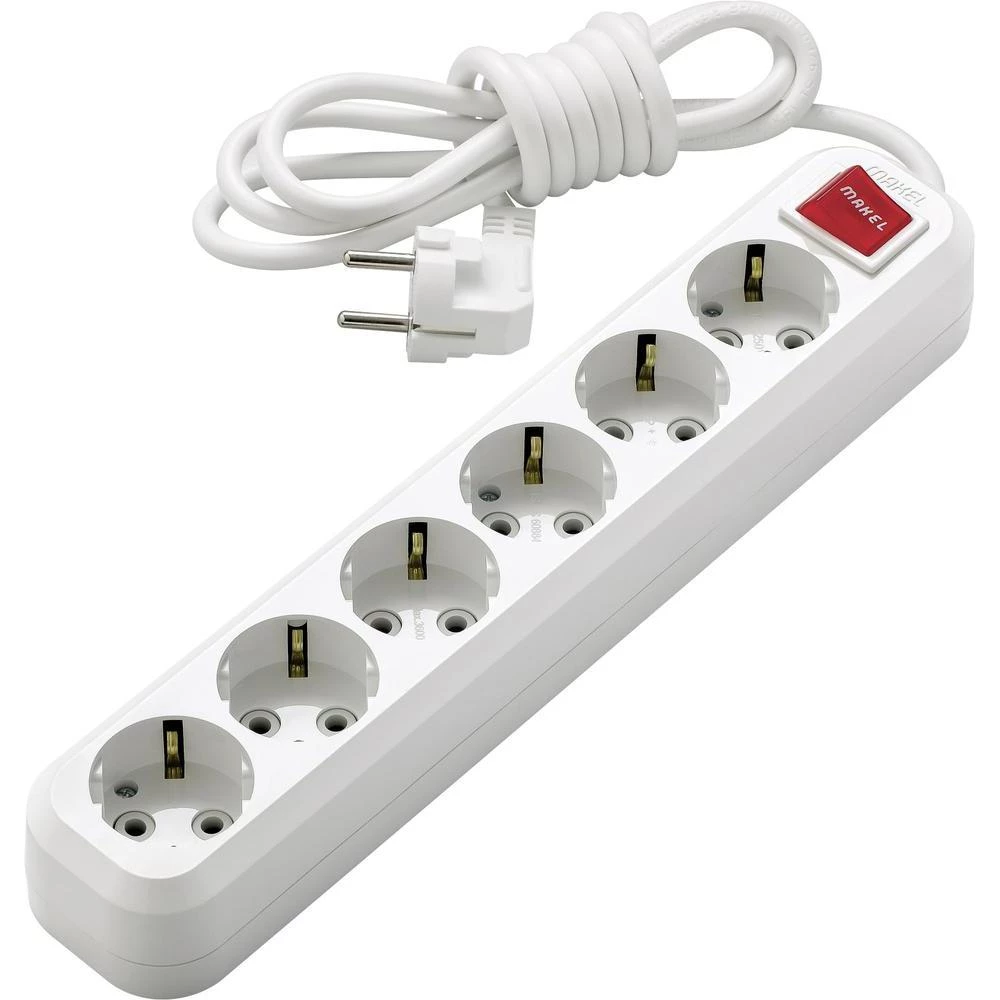 Višestruka utičnica s prekidačem MGP633 Makel 6-struka bijela zaštitni kontakt slika