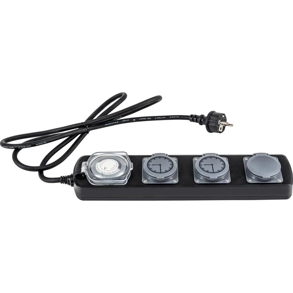 Višestruka utičnica s uklopnim satom 45074 Heitronic 3-struka crna, siva šuko slika