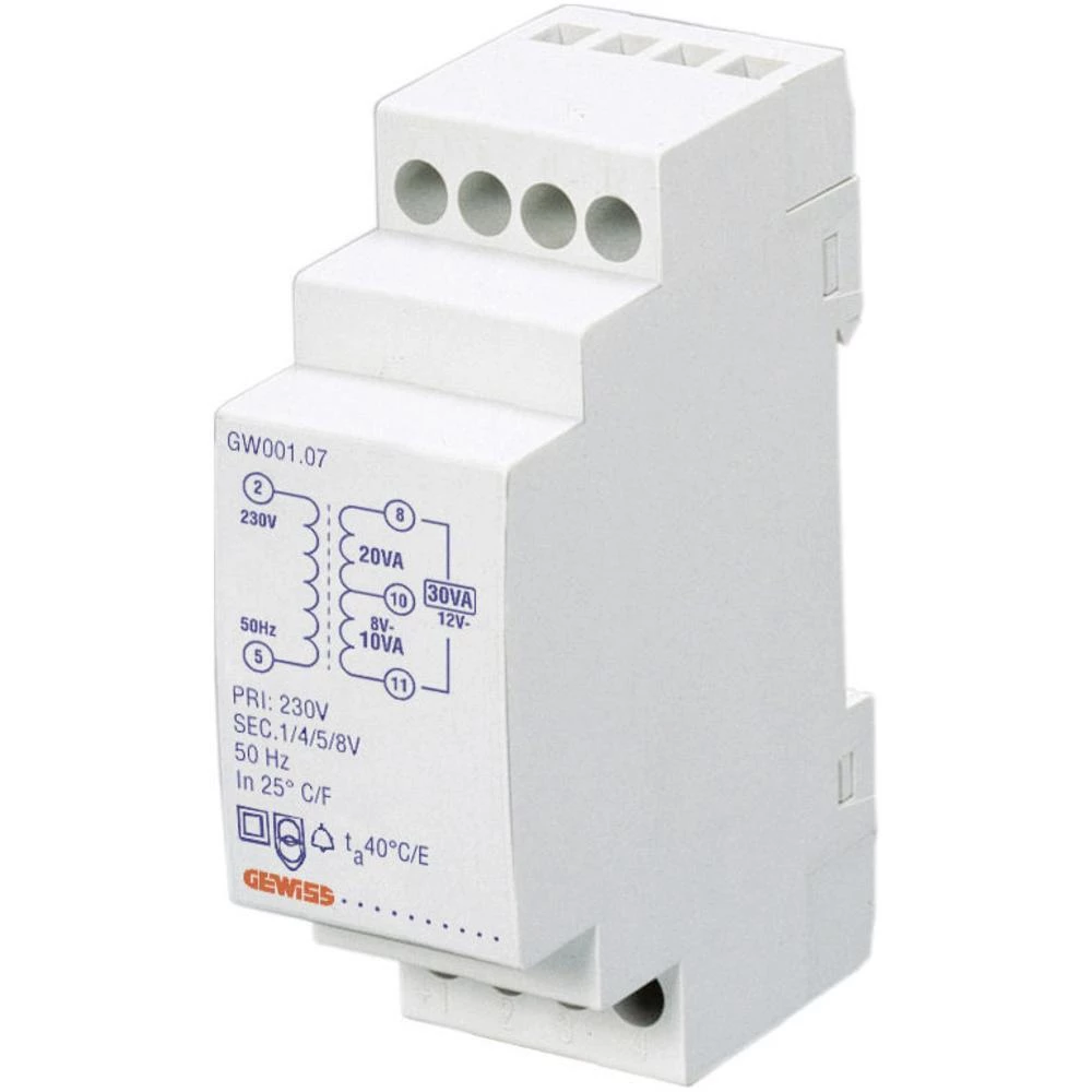 Transformator zvona GW96423 Gewiss 4 V/AC, 8 V/AC, 12 V/AC 0.83 A slika
