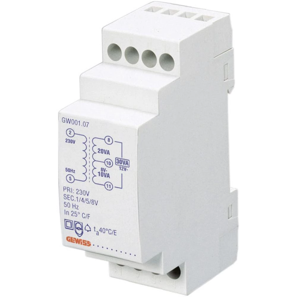Transformator zvona GW96425 Gewiss 4 V/AC, 8 V/AC, 12 V/AC 1.25 A slika