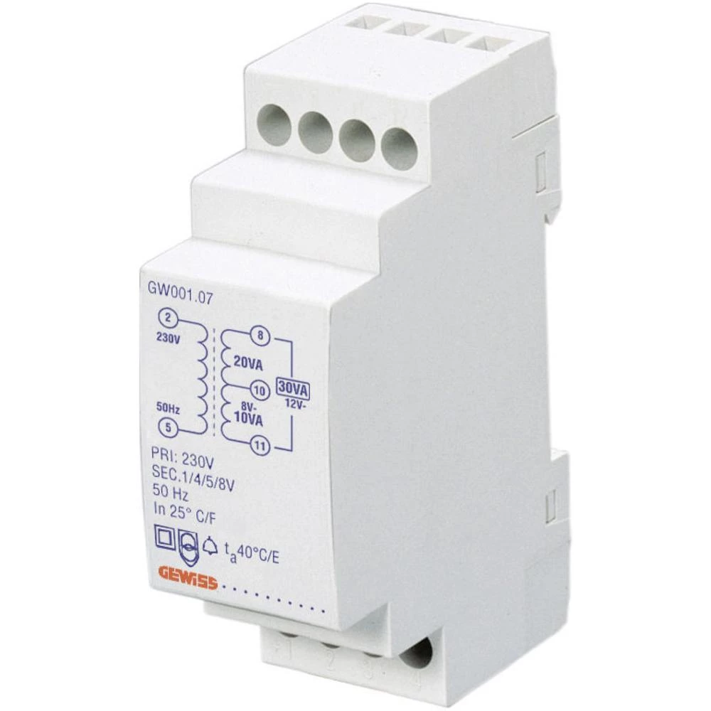 Transformator zvona GW96431 Gewiss 4 V/AC, 8 V/AC, 12 V/AC 2.5 A slika
