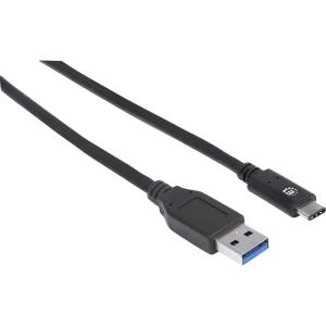 USB 3.1 priključni kabel [1x USB-C™ utikač - 1x USB 3.0 utikač A] 1 m crne boje UL-certificiran Manhattan slika