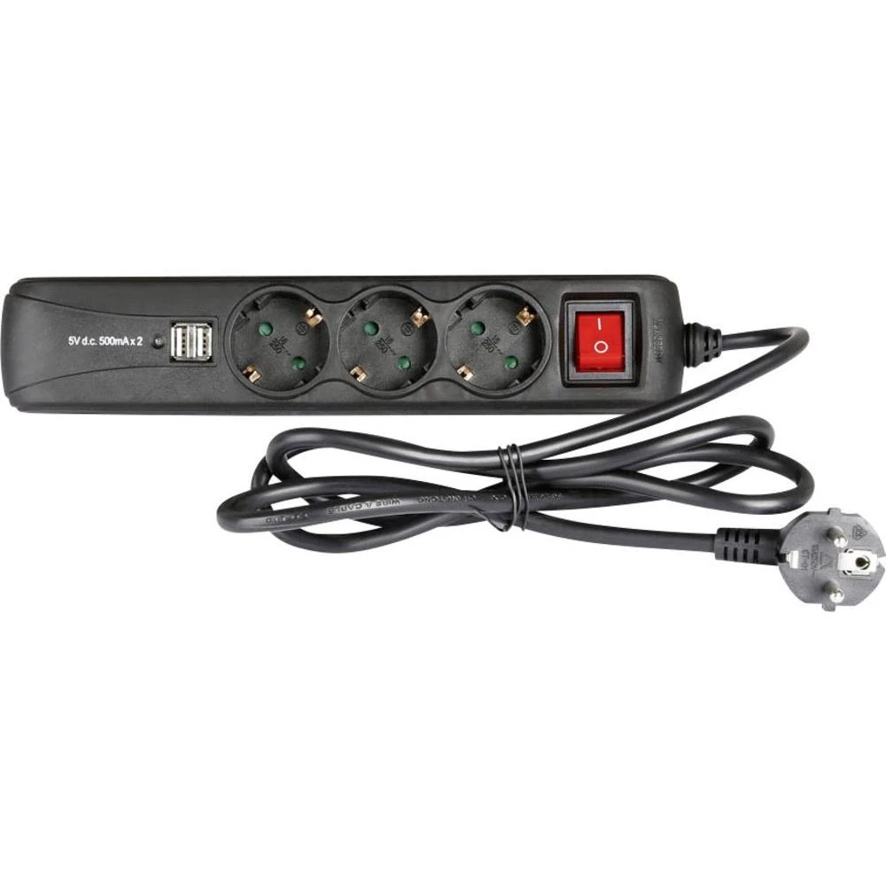 Višestruka utičnica s prekidačem 8747S3 Adam Hall USB 3-struka crna šuko slika