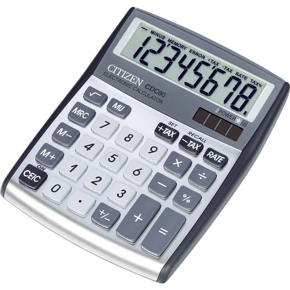 Stolni kalkulator Citizen Office CDC 80 Srebrna Zaslon (broj mjesta): 8 solarno napajanje, baterijski pogon (Š x V x d) 108 x 24 slika